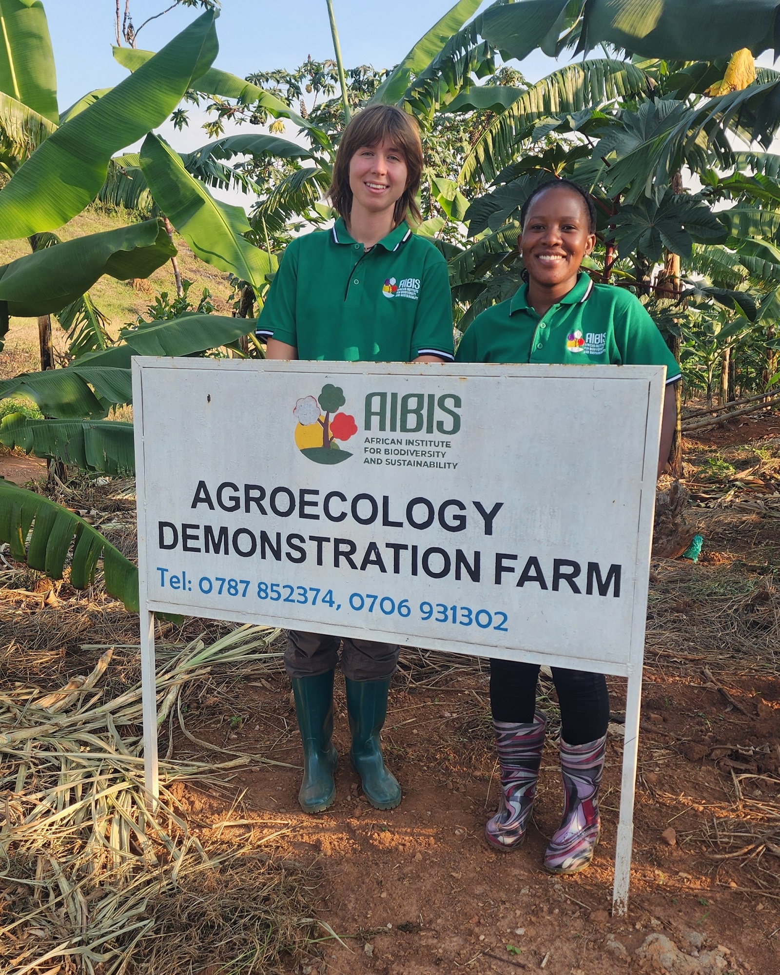 Vera De Vries (left) with her colleague Brendah Namugerwa at the AIBIS Agroecology Demo Farm